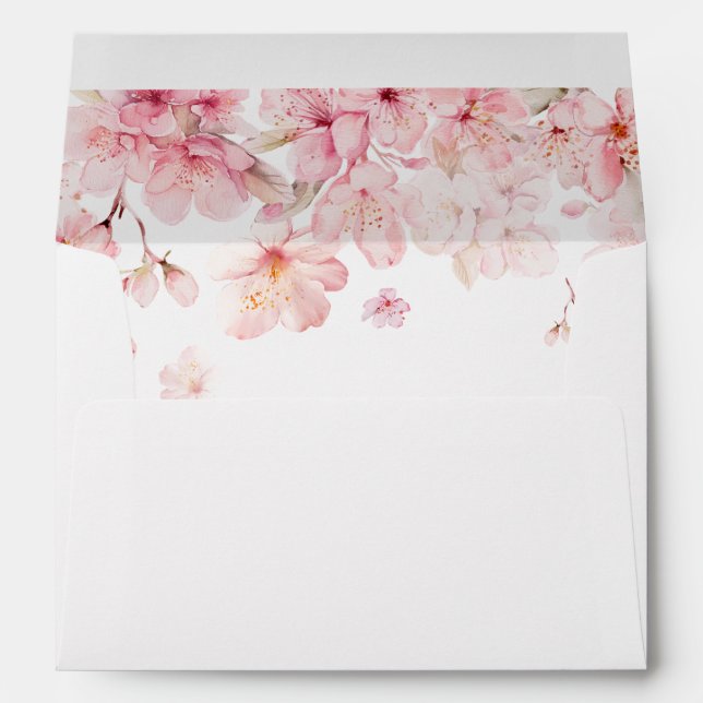 Alluring Pink Cherry Blossom Flowers Invitation Envelope (Back (Bottom))