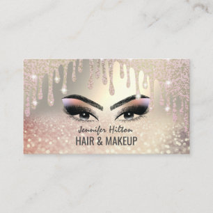 Alluring rose gold glittery hair & makeup business card