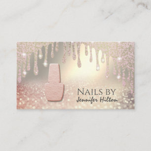 Alluring rose gold glittery nail salon business ca business card