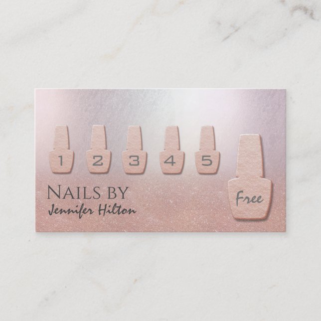 Alluring rose gold glittery nail salon business card (Front)