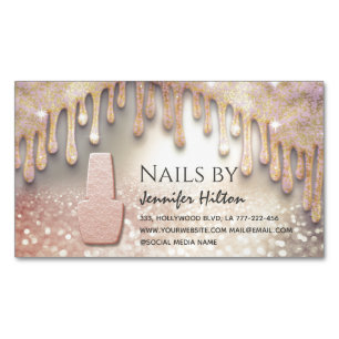 Alluring rose gold glittery nail salon Magnetic business card