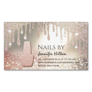 Alluring rose gold glittery nail salon Magnetic business card
