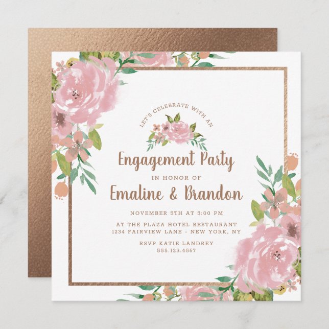 Alluring Rose Vintage Dusty Pink Engagement Party Invitation (Front/Back)