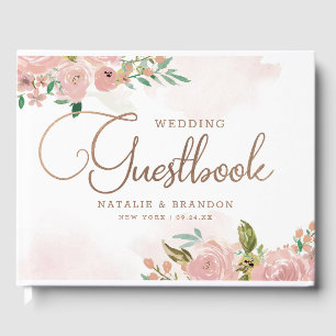 Alluring Rose Vintage Dusty Pink Floral Wedding Guest Book