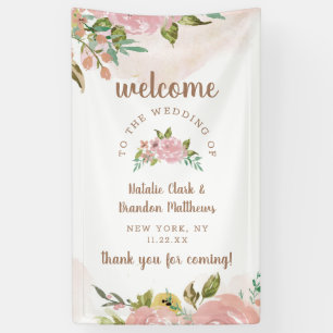 Alluring Rose Vintage Dusty Pink Floral Welcome Banner