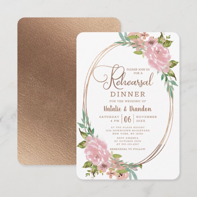 Alluring Rose Vintage Dusty Pink Rehearsal Dinner Invitation (Front/Back)