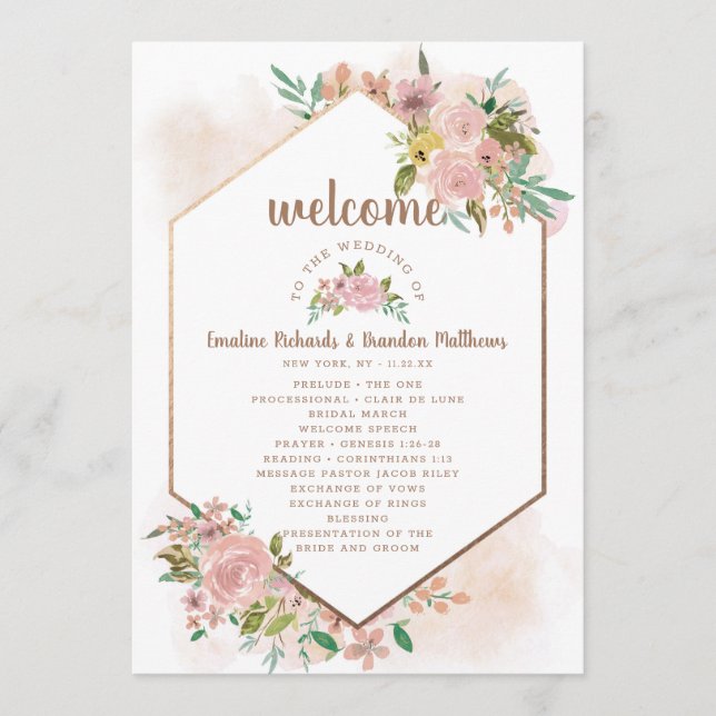 Alluring Rose Vintage Dusty Pink Wedding Ceremony Programme (Front)