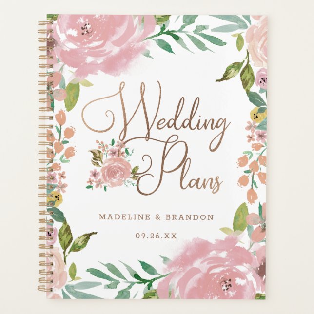 Alluring Rose Vintage Dusty Pink Wedding Plans Planner (Front)