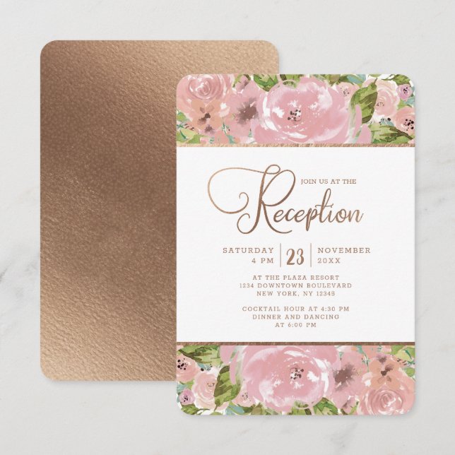 Alluring Rose Vintage Dusty Pink Wedding Reception Invitation (Front/Back)