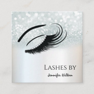 Alluring silver diamond lashes makeup eye square business card