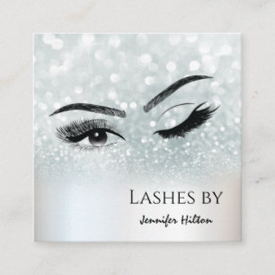 Alluring silver glittery lashes makeup eye square business card