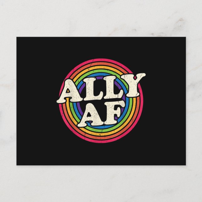 Ally AF - Gay Pride Month - LGBT Rainbow Flag Announcement Postcard (Front)