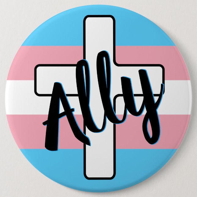 Ally and Cross with Trans Pride Flag Button (Front)