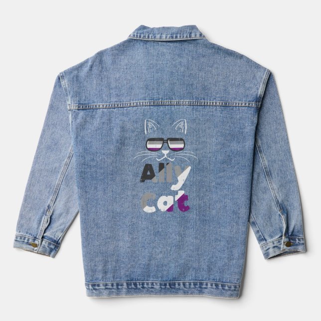 Ally Cat Asexual Sunglasses Ace Pride Flag Asexual Denim Jacket (Back)