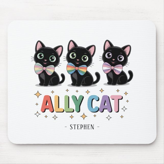 Ally Cat – Black Cat LGBTQ Pride Mouse Mat (Front)