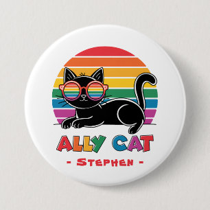 Ally Cat – Black Cat with Rainbow Sunglasses LGBTQ 7.5 Cm Round Badge