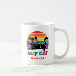 Ally Cat – Black Cat with Rainbow Sunglasses LGBTQ Coffee Mug