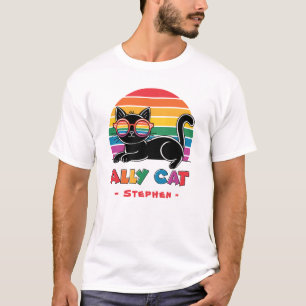 Ally Cat – Black Cat with Rainbow Sunglasses LGBTQ T-Shirt