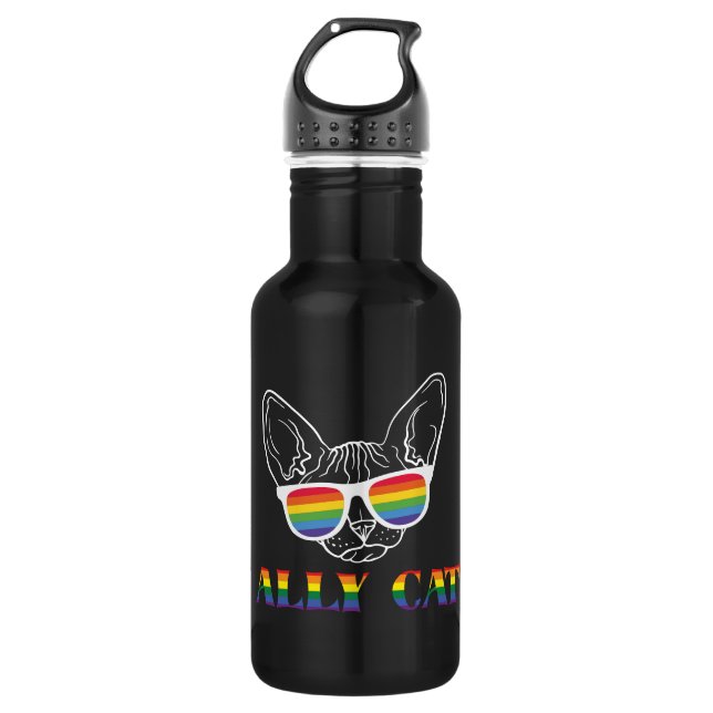 Ally Cat | Cute Cat | Rainbow | Pride 532 Ml Water Bottle (Front)