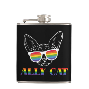 Ally Cat – Cute Pride Cat with Rainbow Sunglasses Hip Flask