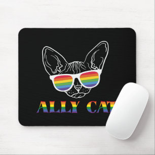 Ally Cat – Cute Pride Cat with Rainbow Sunglasses Mouse Mat