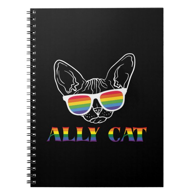Ally Cat – Cute Pride Cat with Rainbow Sunglasses Notebook (Front)