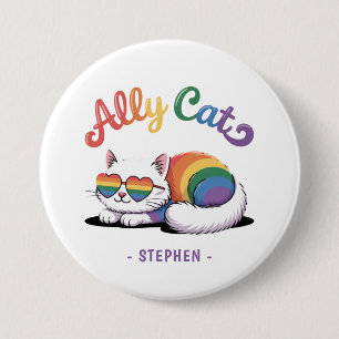 Ally Cat – Cute White Cat LGBTQ Pride (2) 7.5 Cm Round Badge