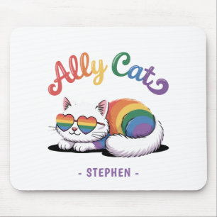 Ally Cat – Cute White Cat LGBTQ Pride (2) Mouse Mat