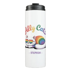 Ally Cat – Cute White Cat LGBTQ Pride (2) Thermal Tumbler