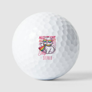 Ally Cat – Cute White Cat LGBTQ Pride Golf Balls