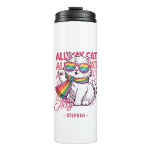Ally Cat – Cute White Cat LGBTQ Pride Thermal Tumbler