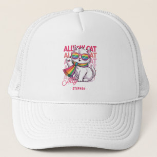 Ally Cat – Cute White Cat LGBTQ Pride Trucker Hat