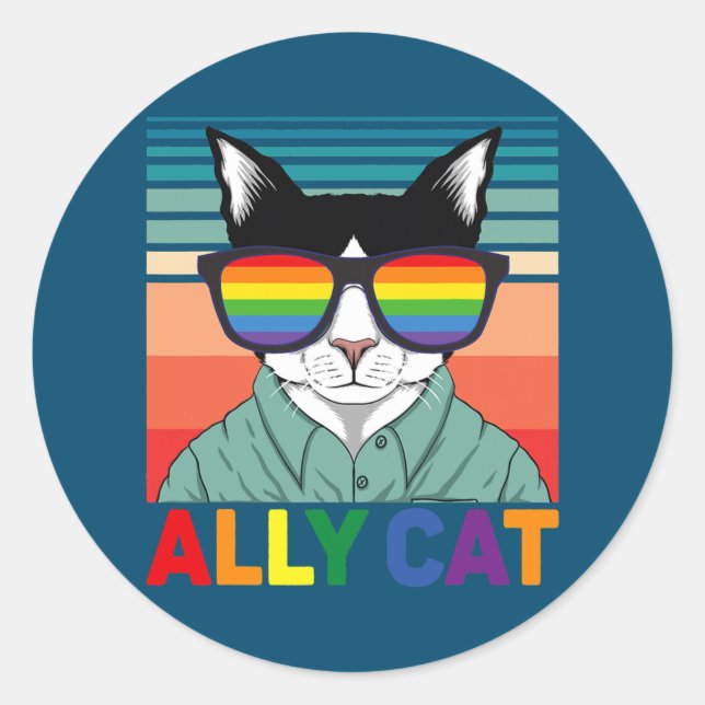 Ally Cat LGBT Gay Rainbow Pride Flag Ally Cat Classic Round Sticker (Front)