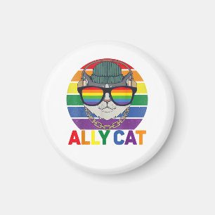 Ally Cat LGBT Gay Rainbow Pride Flag - Ally Cat LG Magnet