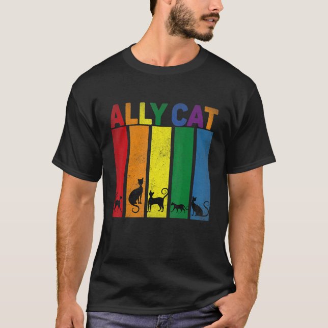 Ally Cat Lgbt Gay Rainbow Pride Flag  Ally Cat Lgb T-Shirt (Front)