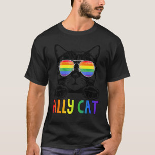 Ally Cat Lgbt Gay Rainbow Pride Flag Boys Men Girl T-Shirt