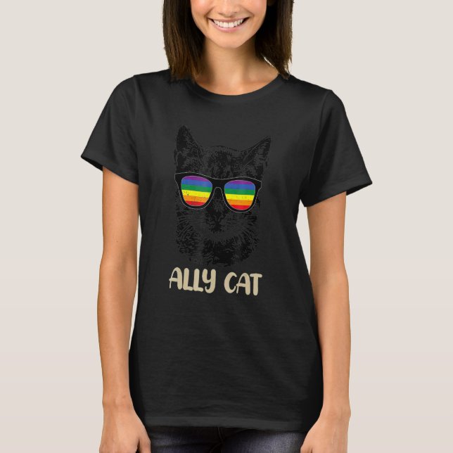 Ally Cat Lgbt Gay Rainbow Pride Flag Boys Men Girl T-Shirt (Front)