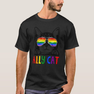 Ally Cat Lgbt Gay Rainbow Pride Flag Boys Men Girl T-Shirt