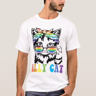 Ally Cat Lgbt Gay Rainbow Pride Flag Boys Men Girl T-Shirt