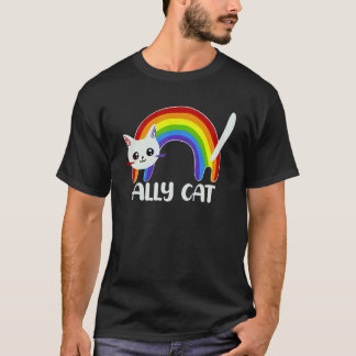 Ally Cat Lgbt Gay Rainbow Pride Flag Boys Men Girl T-Shirt
