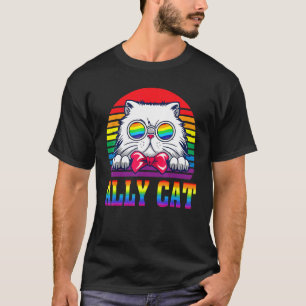 Ally Cat Lgbt Gay Rainbow Pride Flag Boys Men Girl T-Shirt