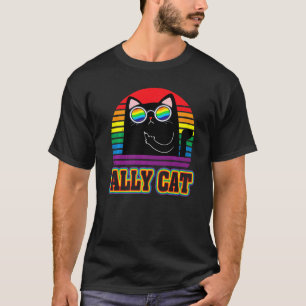 Ally Cat Lgbt Gay Rainbow Pride Flag Boys Men Girl T-Shirt