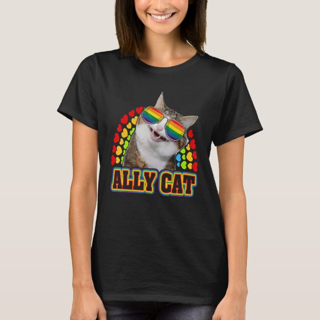 Ally Cat Lgbt Gay Rainbow Pride Flag Boys Men Girl T-Shirt (Front)