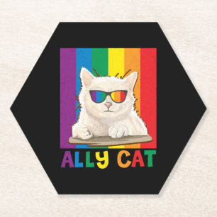 Ally Cat Lgbt Gay Rainbow Pride Flag Boys Men Paper Coaster