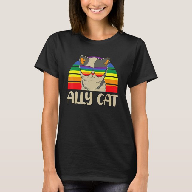 Ally Cat Lgbt Gay Rainbow Pride Flag Boys Mens Gir T-Shirt (Front)
