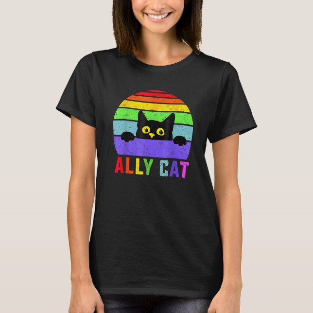 Ally Cat LGBT Gay Rainbow Pride Flag  Cat  1 T-Shirt (Front)
