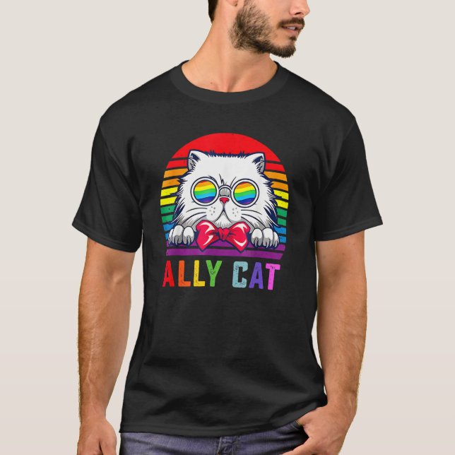 Ally Cat LGBT Gay Rainbow Pride Flag  Cat  1 T-Shirt (Front)