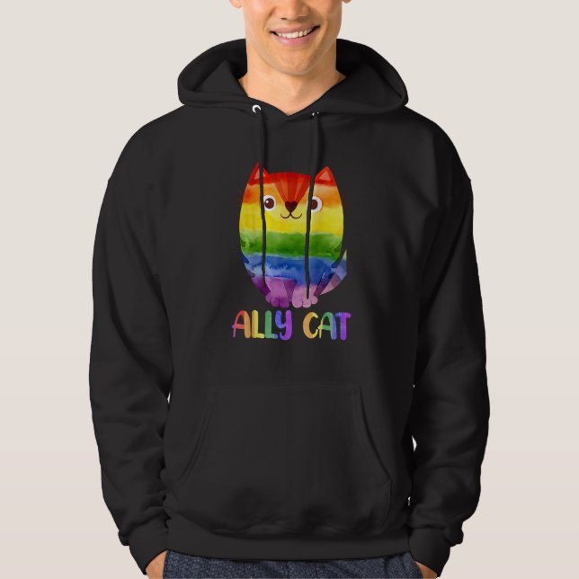 Ally Cat LGBT Gay Rainbow Pride Flag  Cat  4 Hoodie (Front)