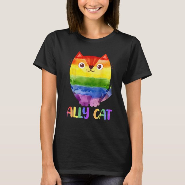 Ally Cat LGBT Gay Rainbow Pride Flag  Cat  4 T-Shirt (Front)