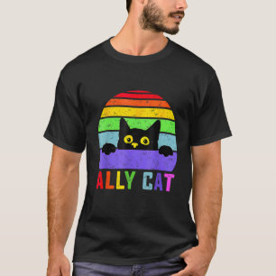 Ally Cat LGBT Gay Rainbow Pride Flag Funny Cat Lov T-Shirt